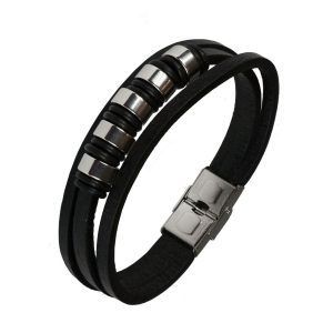 Pulsera de cuero y acero para hombre