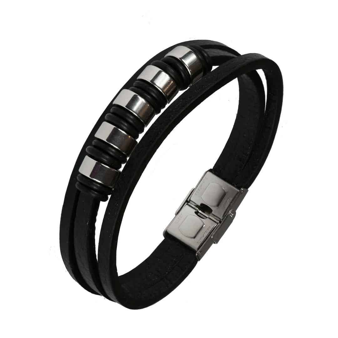 Pulsera de cuero y acero para hombre