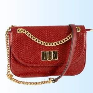 Vista frontal del bolso bandolera rojo cuero PU