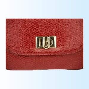 Detalle cierre dorado del bolso rojo mujer
