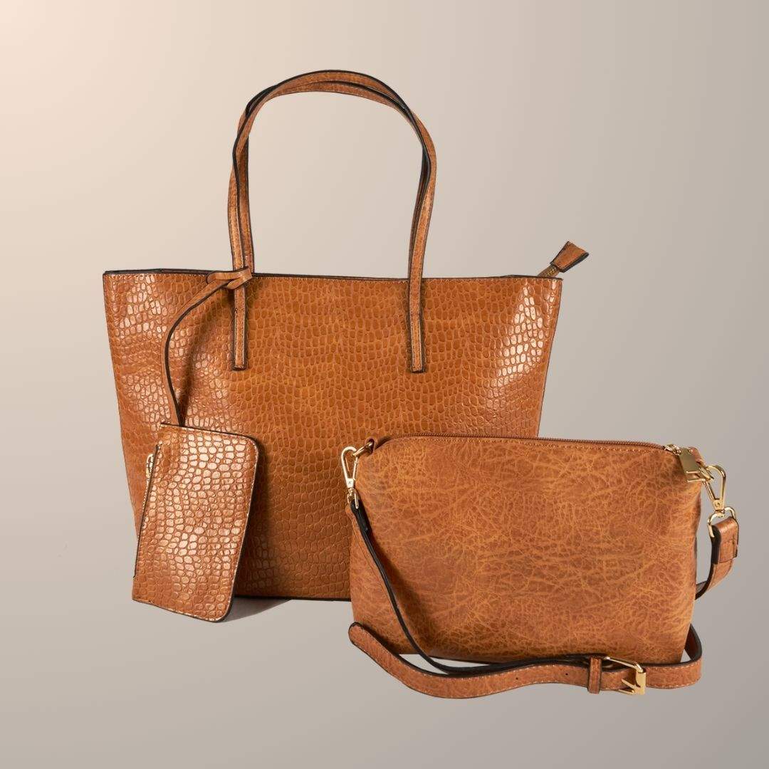 Conjunto de bolso tote marrón de 3 piezas