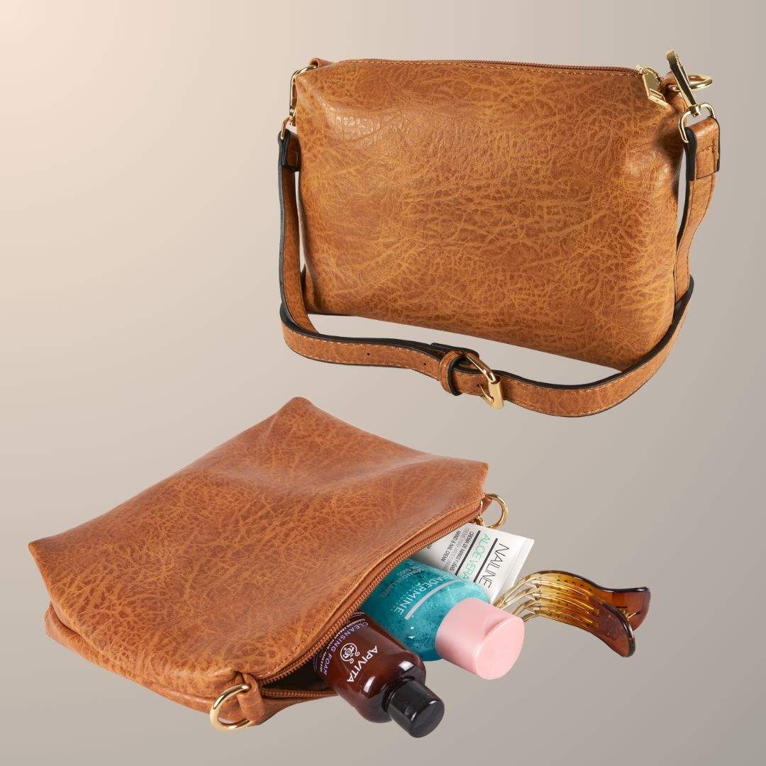 Bolso bandolera camel del conjunto tote 3 piezas
